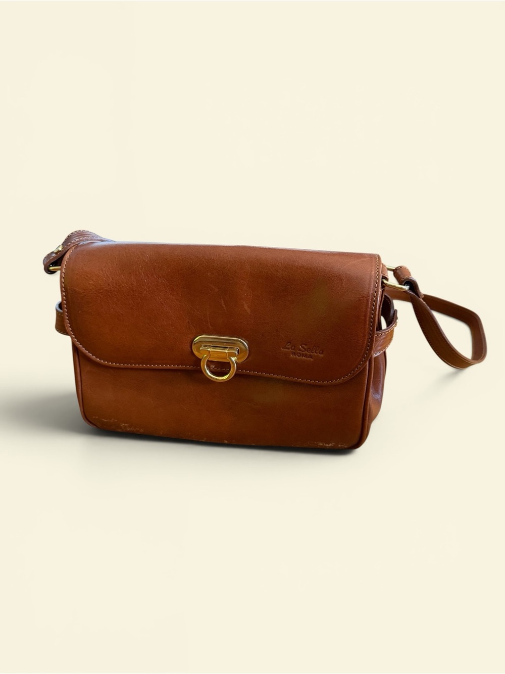 La Sella Roma Vintage Cognac Leather Crossbody Bag